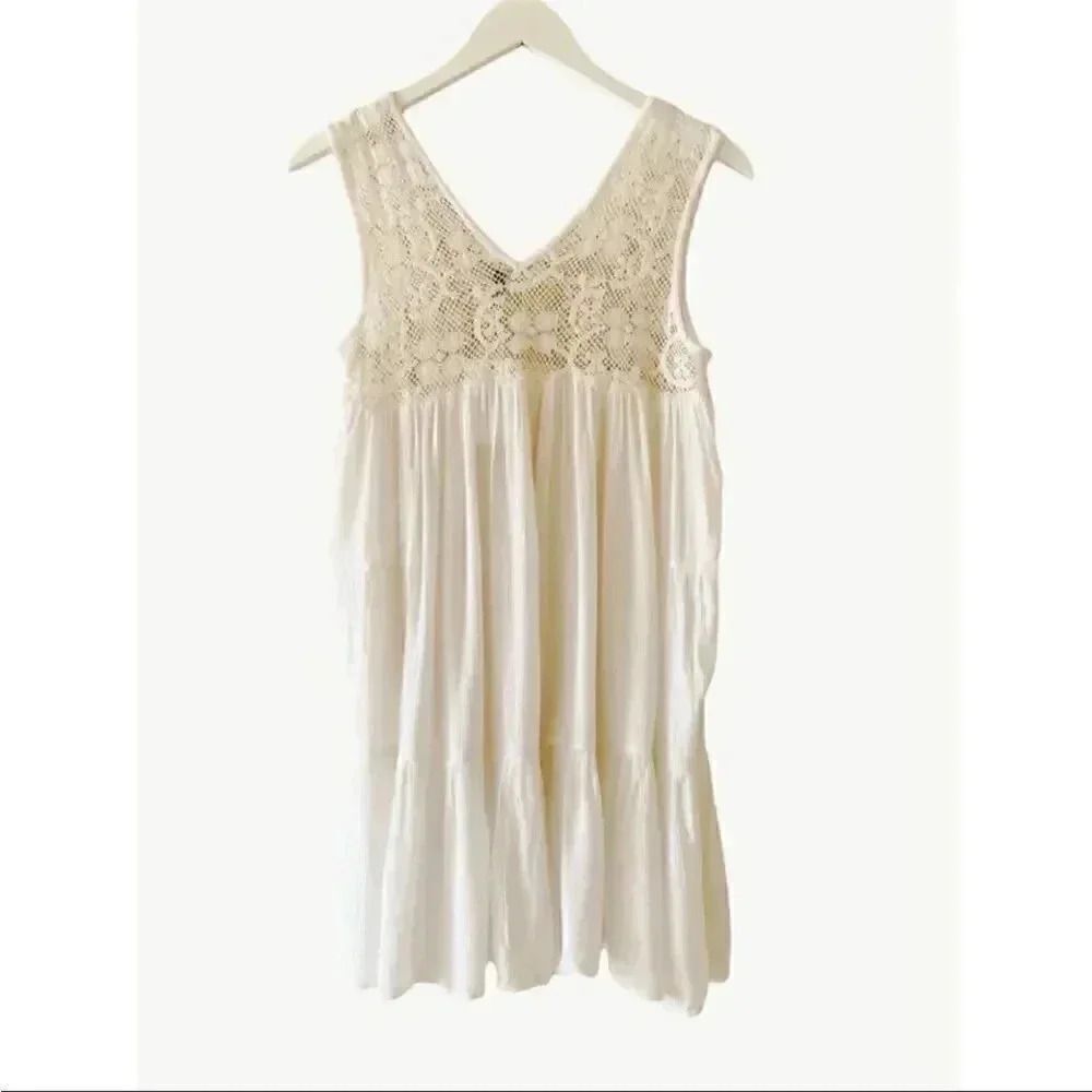 Raviya Sleeveless Lace Bridal Boho  Embroidered Beachwear White Mini Dress SZ S